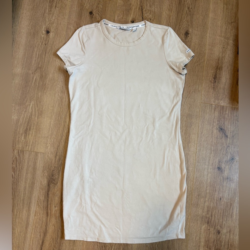 Calvin Klein Beige Short-Sleeve T-Shirt Dress